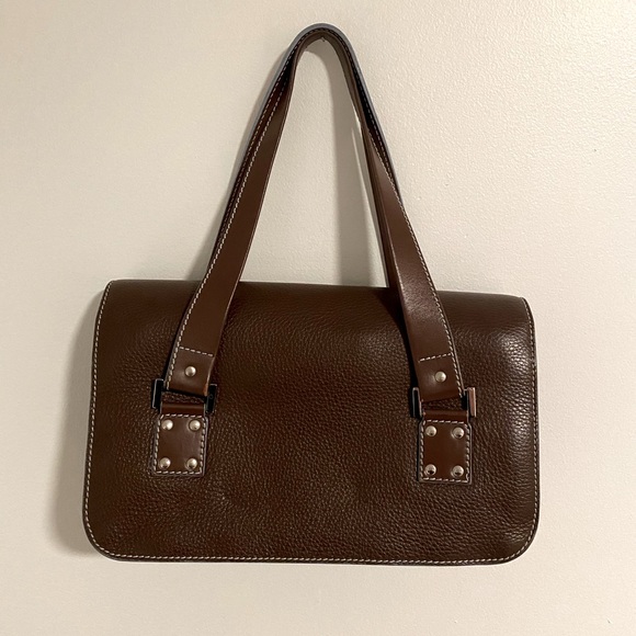 Lambertson Truex leather handbag. Brown with blue trim. - Picture 7 of 14